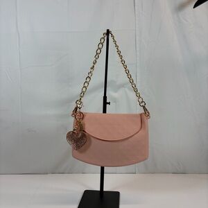 Pale Peach Jelly Shoulder Bag w/ Gold Chain & Rhinestone Heart Charm